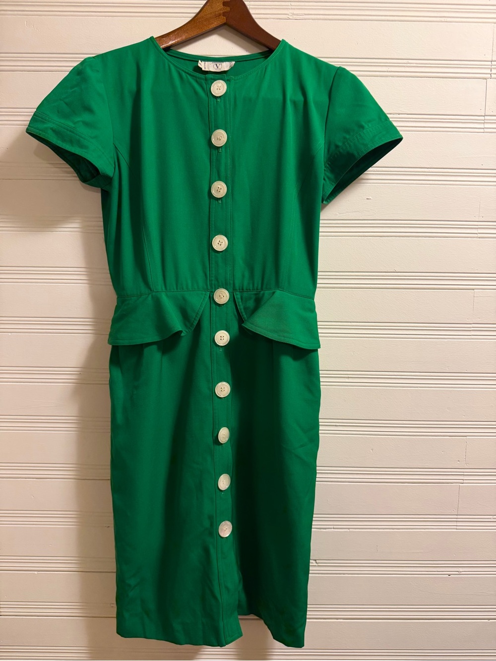 Vintage Valentino Miss V Emerald Green Wool Dress IT 42 Made in Italy